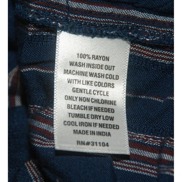 Wonderly Blue Striped Peplum Blouse Top Size L Ruffle Neckline Keyhole Neckline - Picture 10 of 11